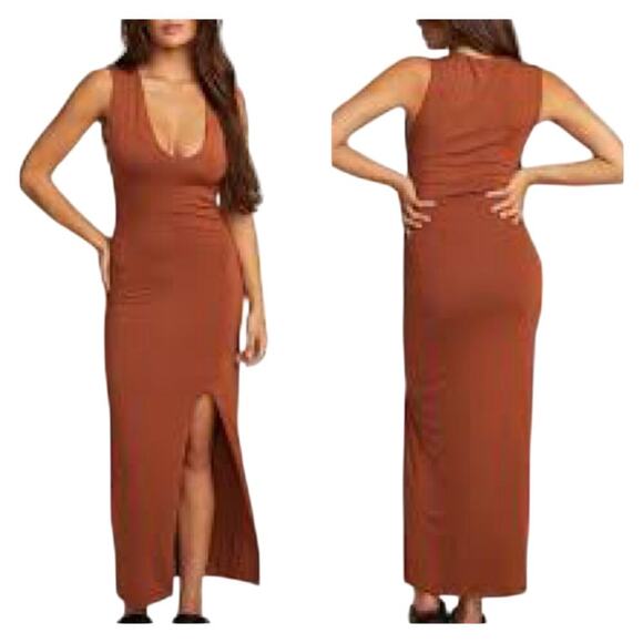 New CHASER Goldy Knit Maxi Dress in Whisky Brown Women's Sz S - Picture 1 of 12